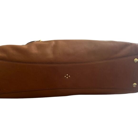 Luxurious Brown Leather Satchel with Gold Accents - Picture 5 of 6